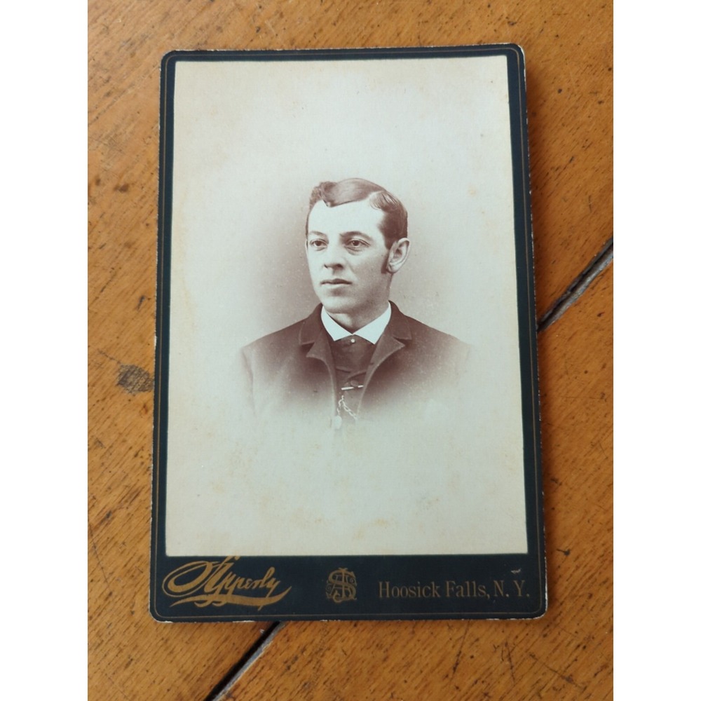 Antique Cabinet Card Man Photo 1800s Victorian Portrait Hoosick Falls New York